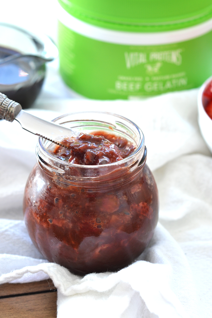 This Strawberry Balsamic Jam is paleo, low in sugar and perfect for sweet potato toast!