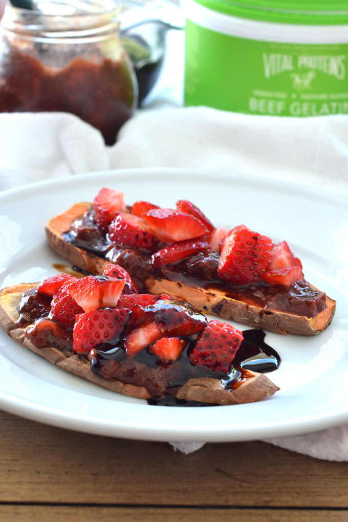 This Strawberry Balsamic Jam is paleo, low in sugar and perfect for sweet potato toast!