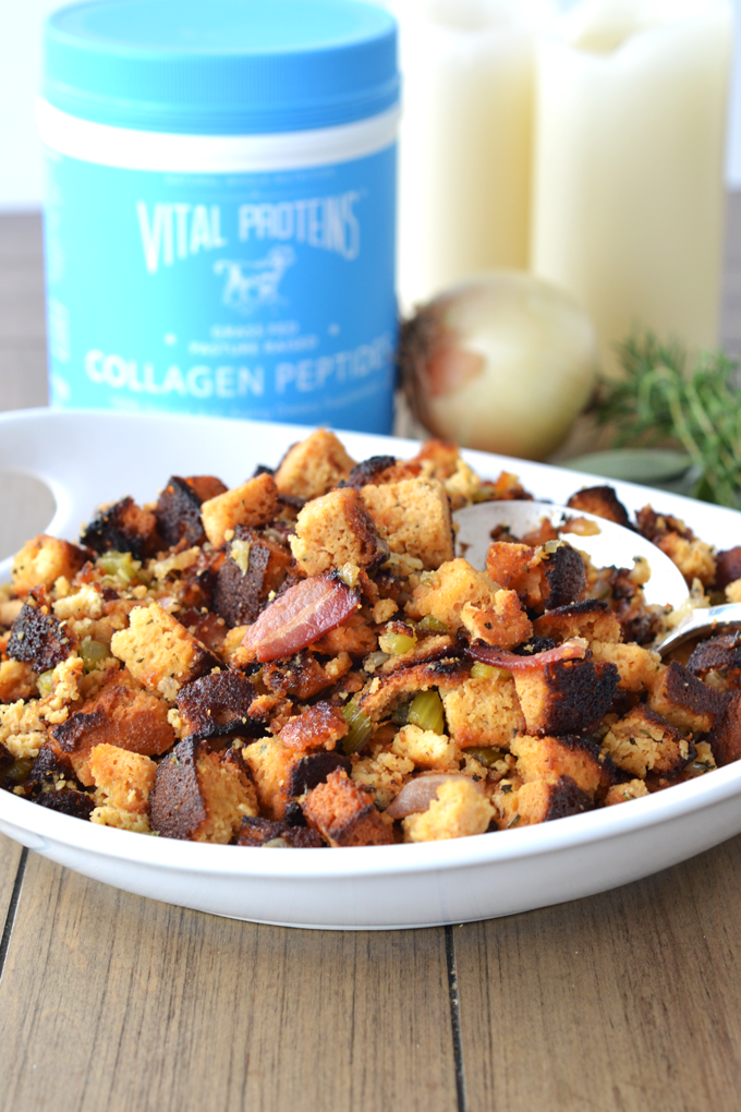 This Grain Free Bacon Herb Stuffing is a great paleo & whole30 stuffing option for thanksgiving!