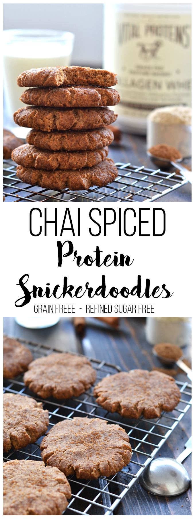 These Chai Spiced Protein Snickerdoodles are packed with protein and a perfect winter treat! They are grain free, refined sugar free and are a healthy option!