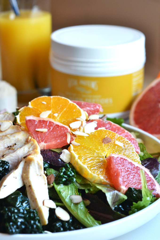 This Citrus Chicken Salad with Vanilla Orange Vinaigrette is a perfect mix of sweet and savory for your Whole30 meal. Using Vital Proteins Collagen to add Protein and flavor!