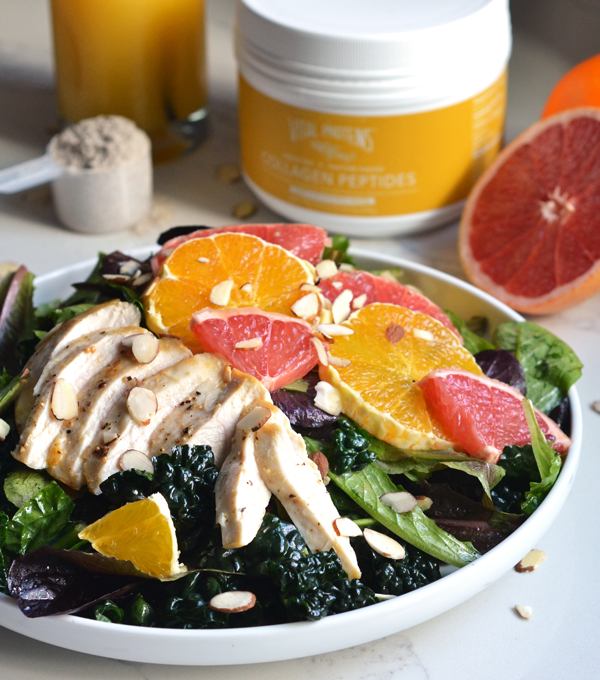 This Citrus Chicken Salad with Vanilla Orange Vinaigrette is a perfect mix of sweet and savory for your Whole30 meal. Using Vital Proteins Collagen to add Protein and flavor!