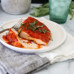 This Cheeseless Chicken Parm is a delicious gluten free and dairy free version of chicken parmesan that you will love!