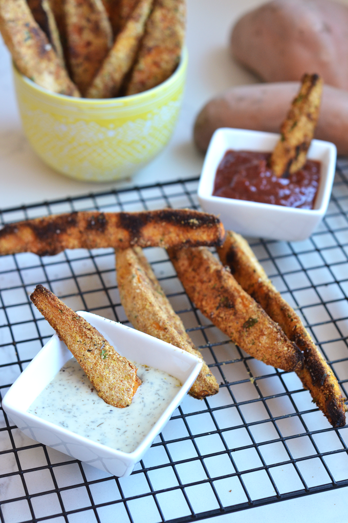 These Crispy Garlic Sweet Potato Wedges are perfect for a super crispy sweet potato fry! They are perfect for a party and are paleo and whole30 approved!