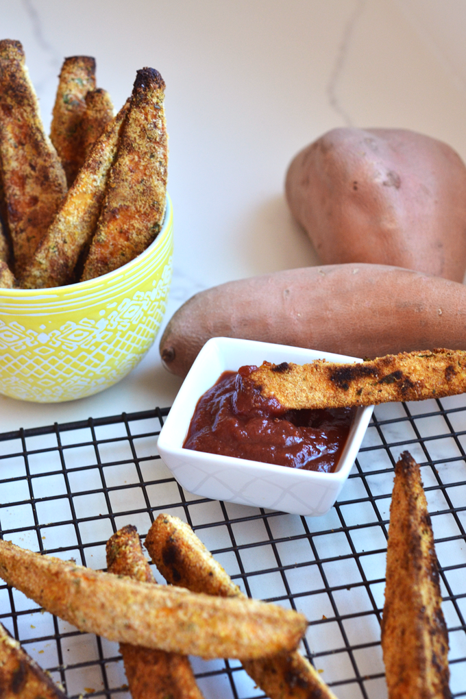 These Crispy Garlic Sweet Potato Wedges are perfect for a super crispy sweet potato fry! They are perfect for a party and are paleo and whole30 approved!