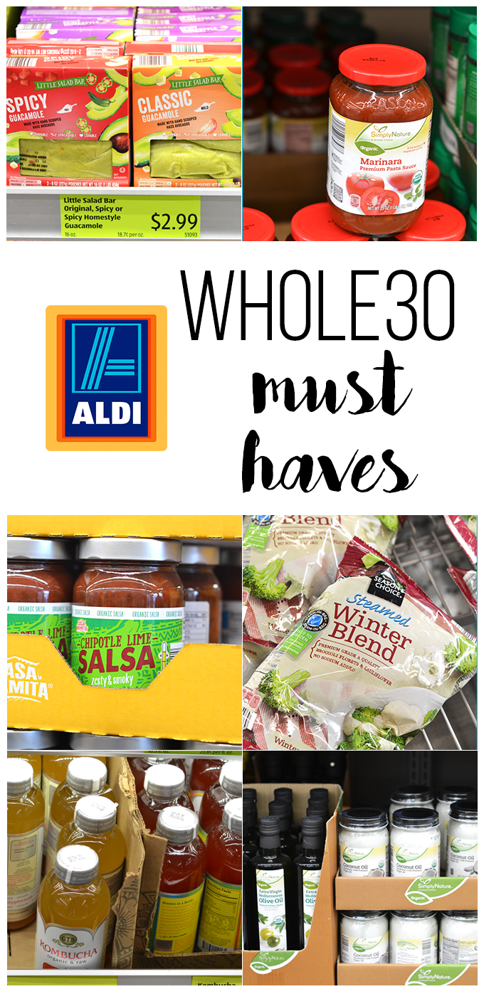 This shopping list for Whole30 Must Haves from ALDI is the perfect way to help you do Whole30 on a budget. From marinara to guacamole there are so many options!