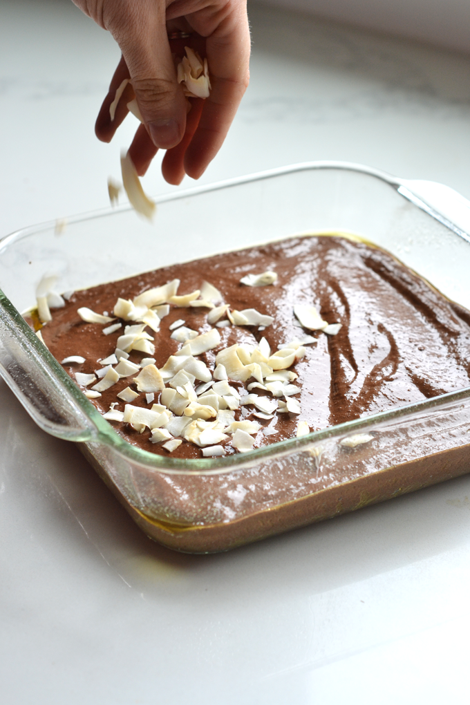 These Coconut Crusted Cacao Brownies are grain free and oil free! The healthy fat comes from avocado and they are sweetened with maple syrup!