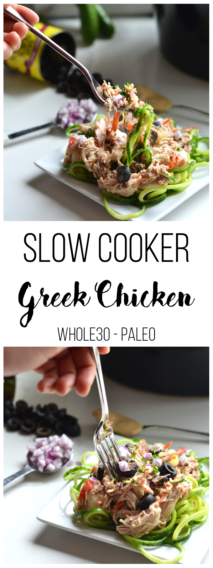 This Slow Cooker Greek Chicken is easy to throw together and packed with flavor! Great for busy weeknights and Whole30 approved!