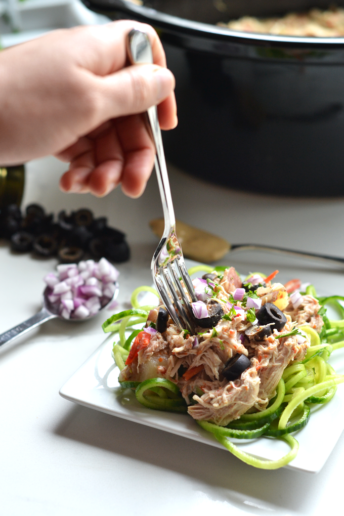 This Slow Cooker Greek Chicken is easy to throw together and packed with flavor! Great for busy weeknights and Whole30 approved!