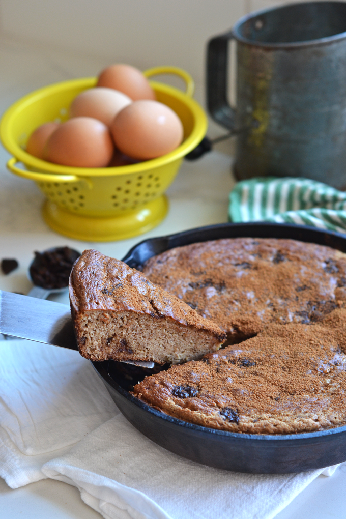 This Churro Banana Bread Skillet Cake is the perfect easter or spring dessert and loved by all ages! Paleo, Grain Free and full of flavor, you would never know it's healthy!