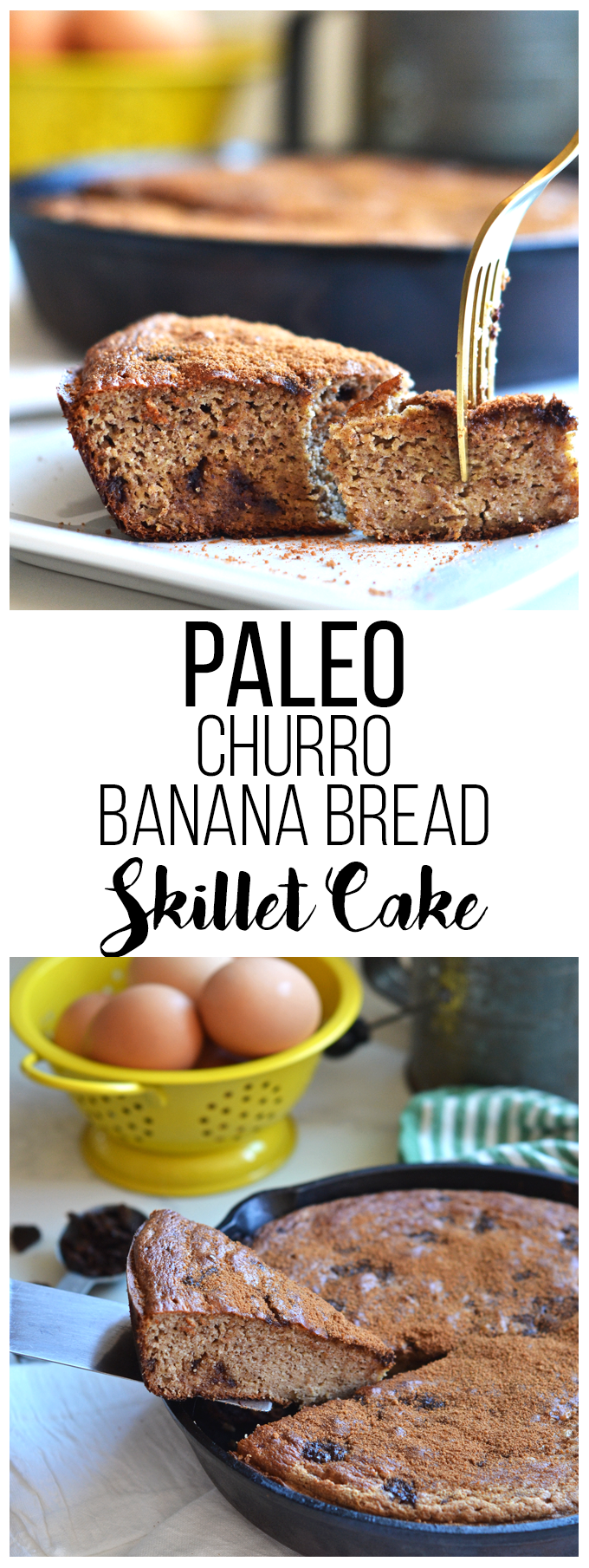 This Churro Banana Bread Skillet Cake is the perfect easter or spring dessert and loved by all ages! Paleo, Grain Free and full of flavor, you would never know it's healthy!