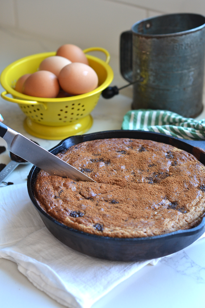 This Churro Banana Bread Skillet Cake is the perfect easter or spring dessert and loved by all ages! Paleo, Grain Free and full of flavor, you would never know it's healthy!