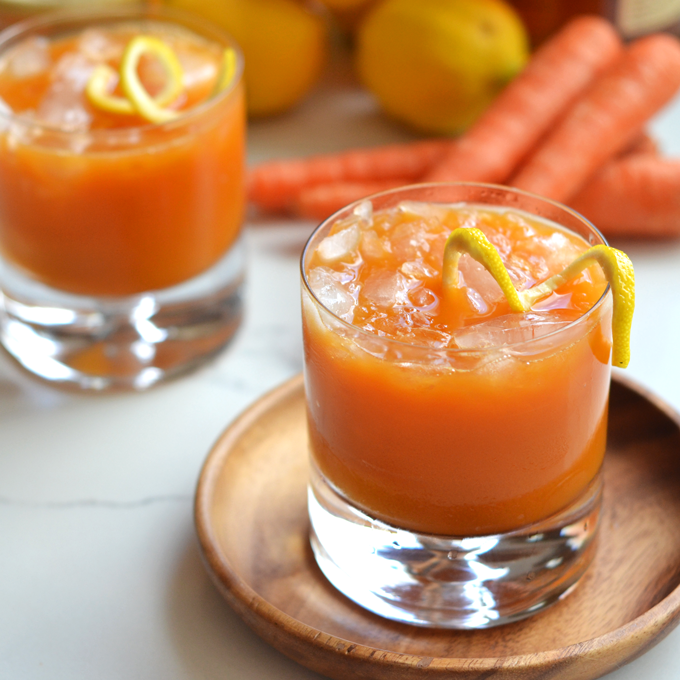 This Carrot Whiskey Cocktail is the perfect way to get your Vitamin A in while enjoying a tipsy drink!