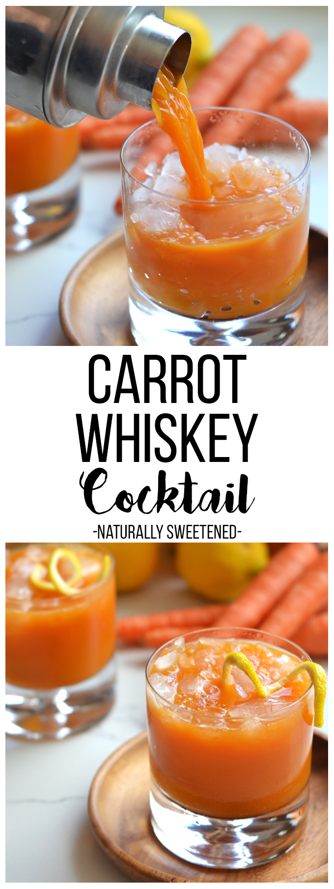 This Carrot Whiskey Cocktail is the perfect way to get your Vitamin A in while enjoying a tipsy drink!