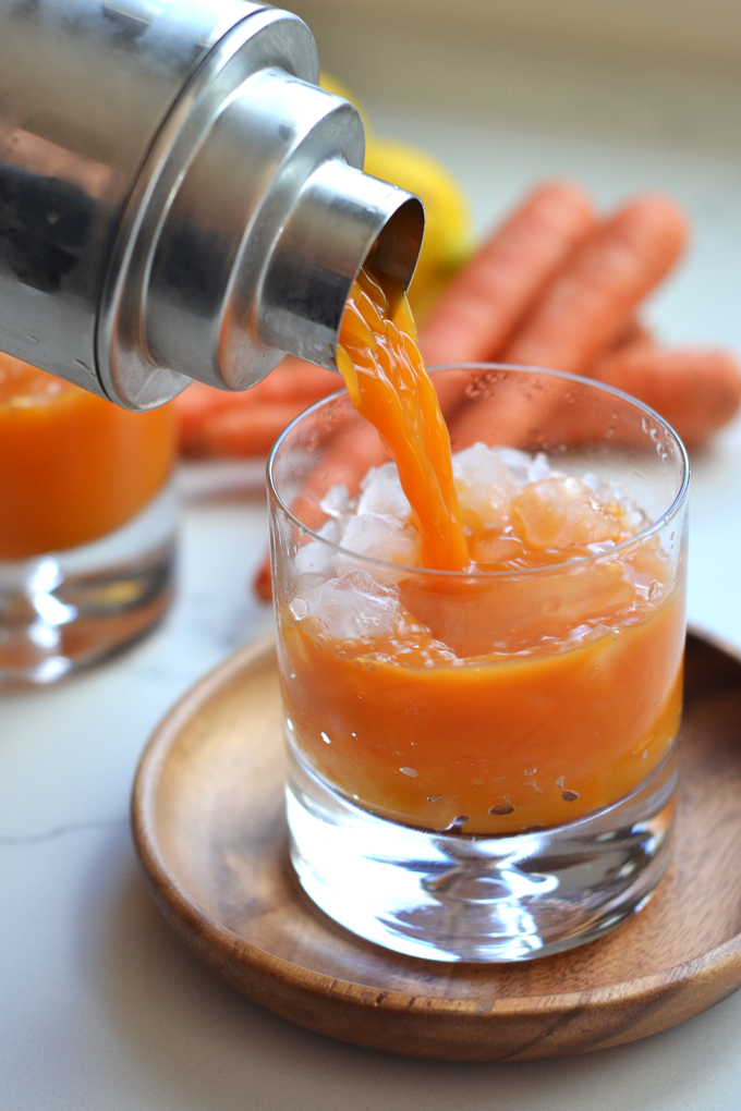 This Carrot Whiskey Cocktail is the perfect way to get your Vitamin A in while enjoying a tipsy drink!