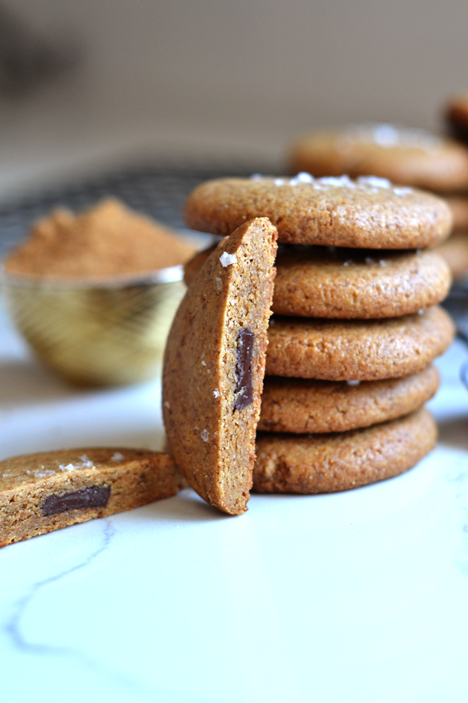 These Chocolate Stuffed Cashew Butter Cookies are a simple, grain free & refined sugar free treat!
