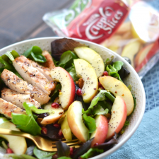This Grilled Chicken Apple Salad with Lemon Poppyseed Dressing is the perfect spring salad for busy weeknights or weekends! Crunch Pak apples make this super simple to throw together!