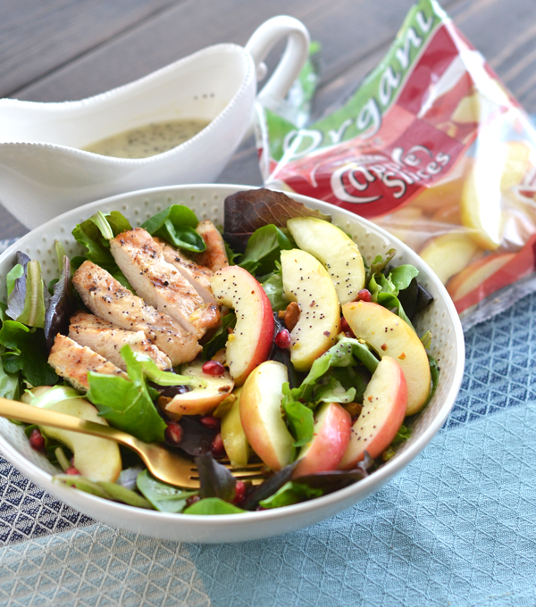 This Grilled Chicken Apple Salad with Lemon Poppyseed Dressing is the perfect spring salad for busy weeknights or weekends! Crunch Pak apples make this super simple to throw together!