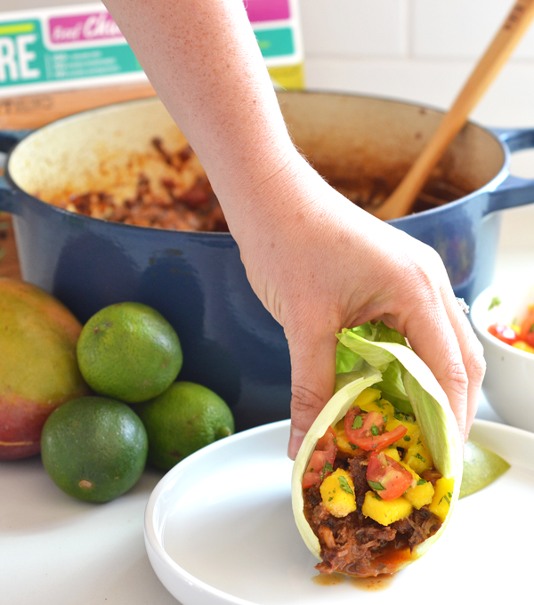 These Chipotle Beef Tacos with Mango Lime Salsa are paleo, Whole30 and so easy to make! You can make them spicy or mild!