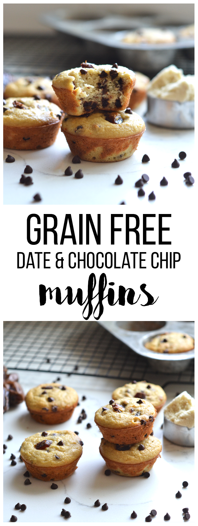 These Grain Free Date and Chocolate Chip Muffins are the perfect snack, dessert or breakfast! Packed with nutrients and comes together in one bowl!