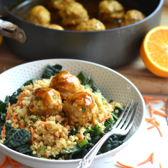 These Orange Chicken Meatballs are perfect for a quick weeknight meal on top of cauliflower fried rice!
