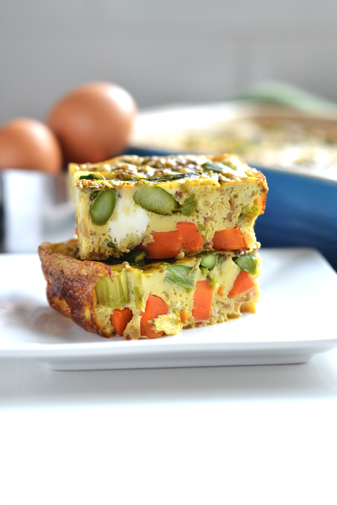 This Spring Veggie Egg Bake is a great way to get your vegetables in at breakfast! Also a great Whole30 & Paleo option for Easter Brunch!