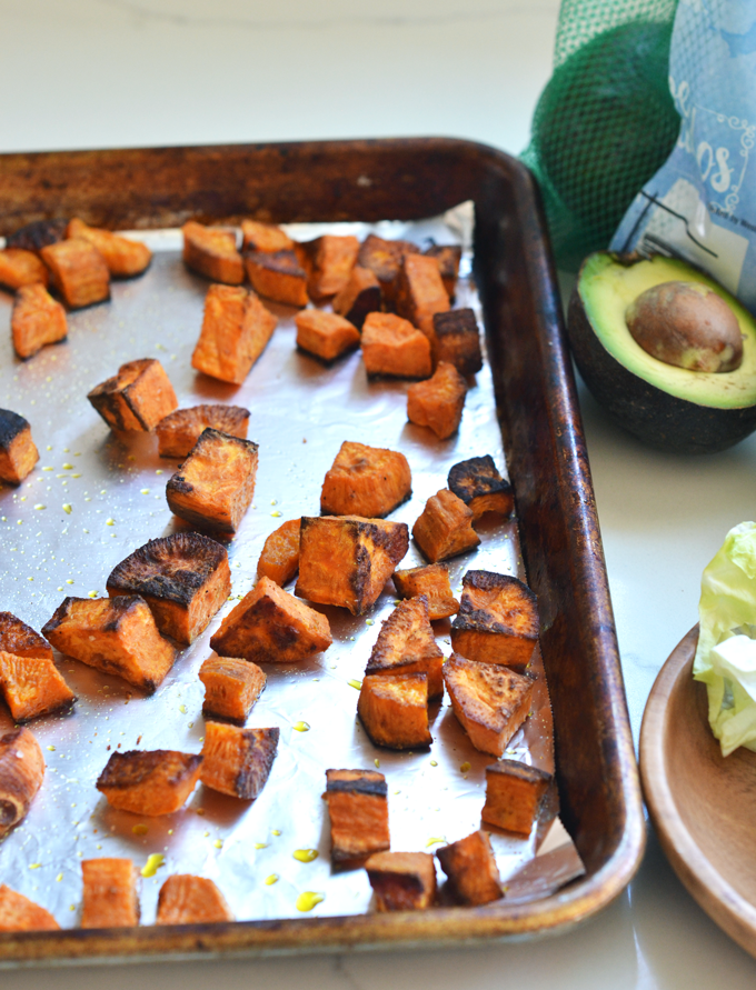 These Charred Cumin Sweet Potato & Avocado Tacos with Lime Crema are paleo, whole30, vegan, dairy free and PERFECT for cinco de mayo or any warm day! Great way to eat your favorite fruits and veggies! 