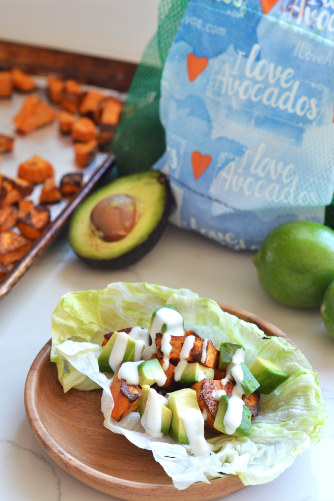 These Charred Cumin Sweet Potato & Avocado Tacos with Lime Crema are paleo, whole30, vegan, dairy free and PERFECT for cinco de mayo or any warm day! Great way to eat your favorite fruits and veggies! 