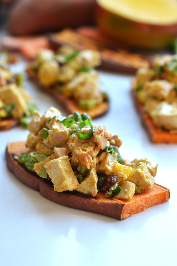 This Cashew Curry Chicken Salad on Sweet Potato Toast is a tasty Paleo and Whole30 lunch that everyone will love!