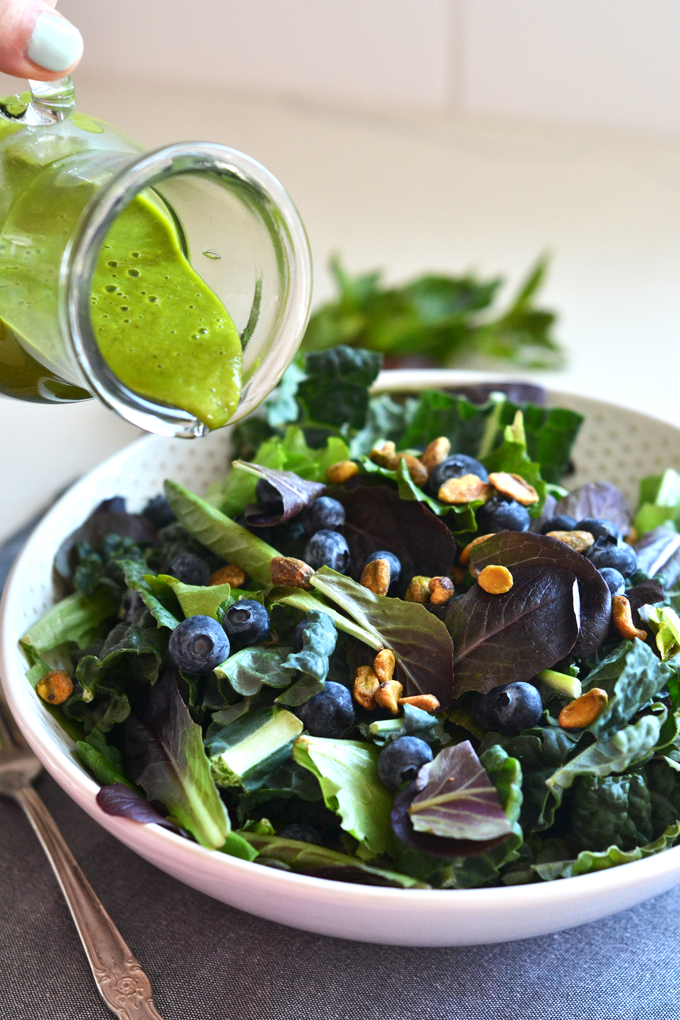 This Sweet Basil Dressing is Paleo compliant and sweetened with dates! Perfect for salad or pouring over chicken!