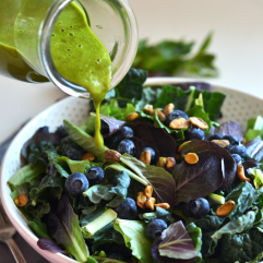 This Sweet Basil Dressing is Whole30 compliant and sweetened with dates! Perfect for a big summer salad!