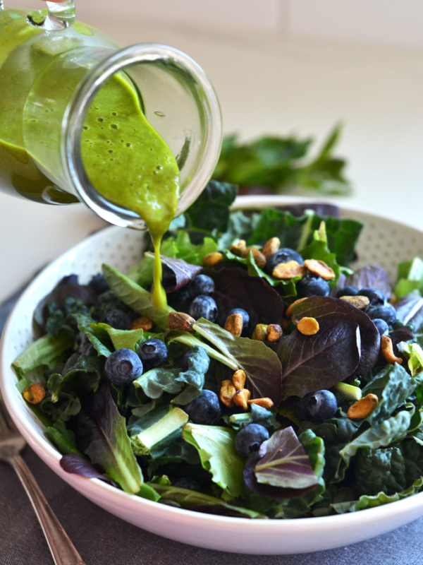 This Sweet Basil Dressing is Whole30 compliant and sweetened with dates! Perfect for a big summer salad!