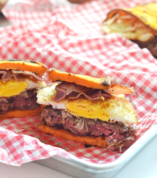 These Sweet Potato Toast Breakfast Burgers are the perfect protein packed whole30 breakfast option!