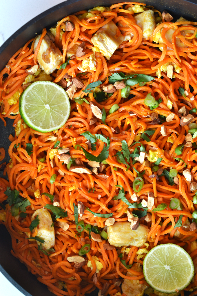 Using Nakano Rice Vinegar in this Sweet Potato Chicken Pad Thai is an easy way to add flavor to this Whole30 and paleo recipe that reminds you of the classic recipe!