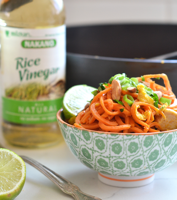 This Sweet Potato Chicken Pad Thai is an easy Whole30 and paleo recipe that reminds you of the classic recipe!