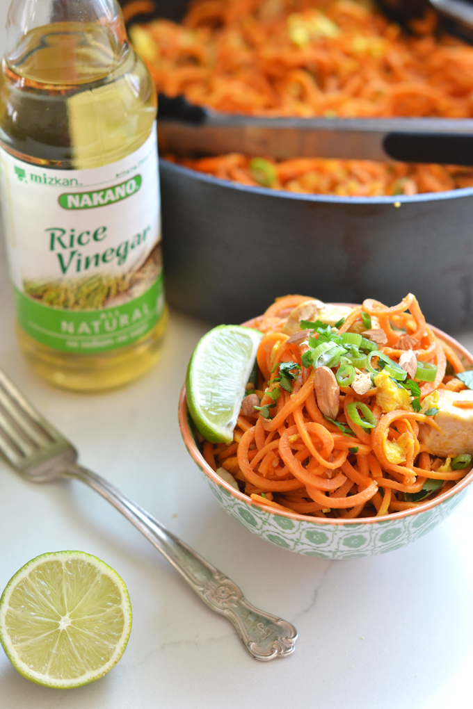 This Sweet Potato Chicken Pad Thai is an easy Whole30 and paleo recipe that reminds you of the classic recipe!