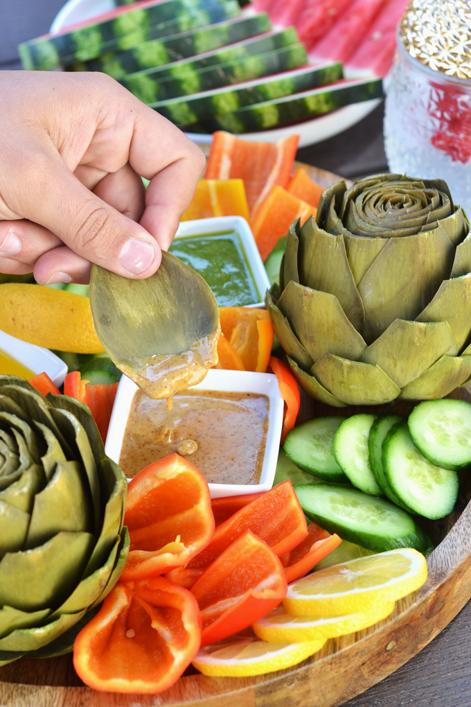 This Whole30 Artichoke Platter is the perfect appetizer to bring to a potluck or barbecue this summer or any time of the year!