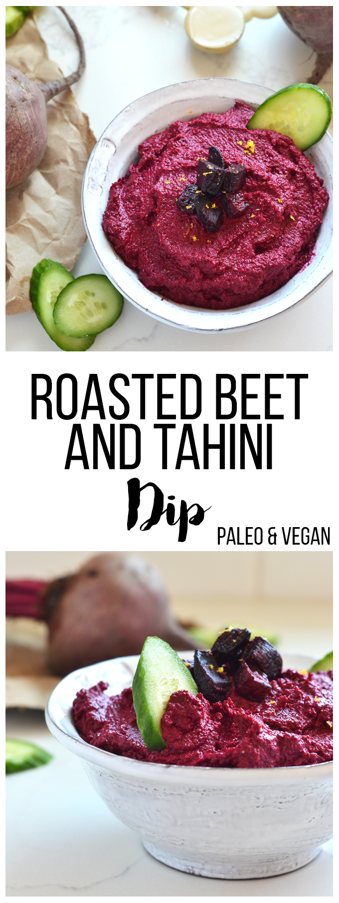 This Roasted Beet & Tahini Dip is the perfect way side dish to bring to any party! Paleo and vegan, there is no one that won't love it!