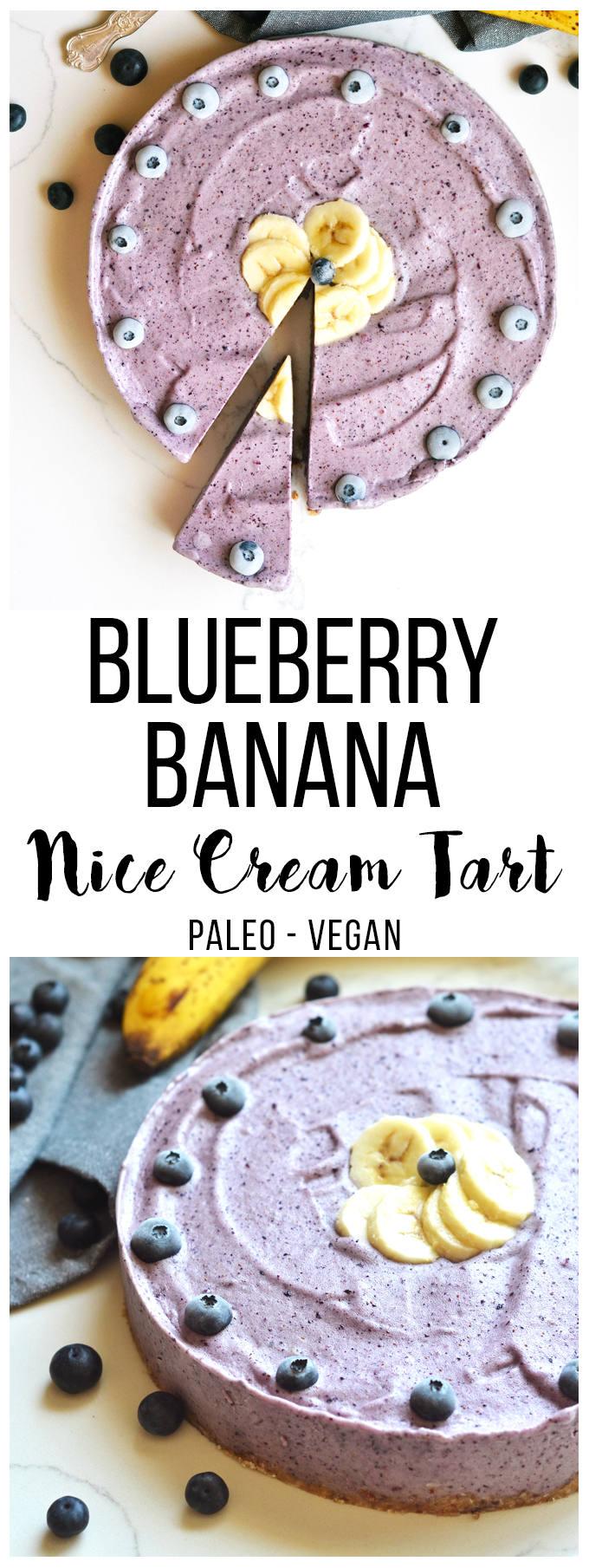 This Blueberry Banana Nice Cream Tart is perfect Paleo and Vegan dessert for hot summer days! Simple to make and a healthy frozen treat!This Blueberry Banana Nice Cream Tart is perfect Paleo and Vegan dessert for hot summer days! A great dairy free ice cream alternative!