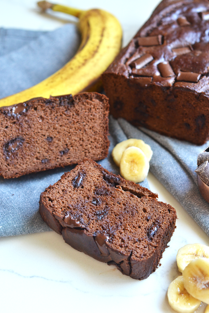 This Grain Free Double Chocolate Banana Bread is moist, sweet and loved by all ages!