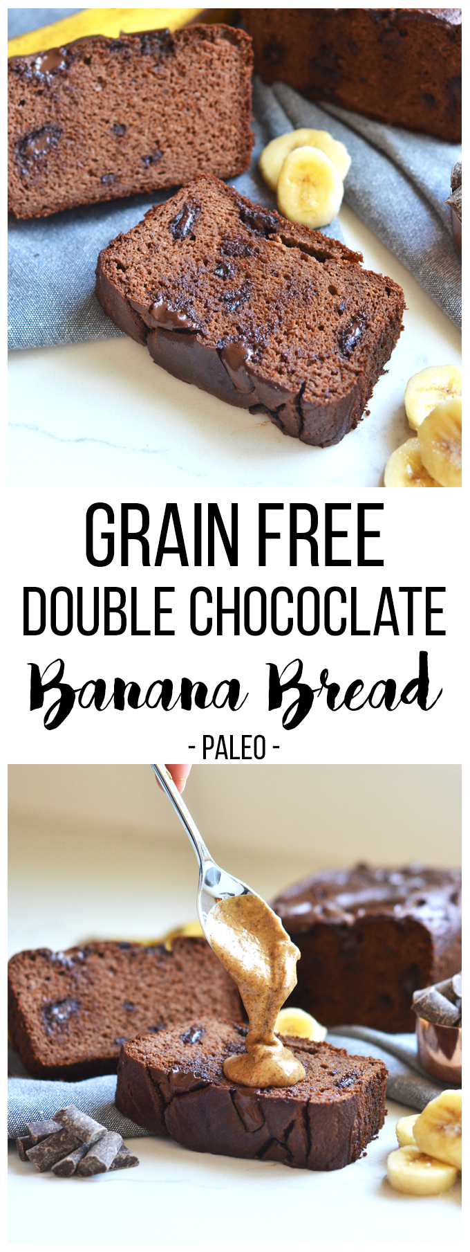 This Grain Free Double Chocolate Banana Bread is moist, chocolately and loved by everyone - paleo or not!!
