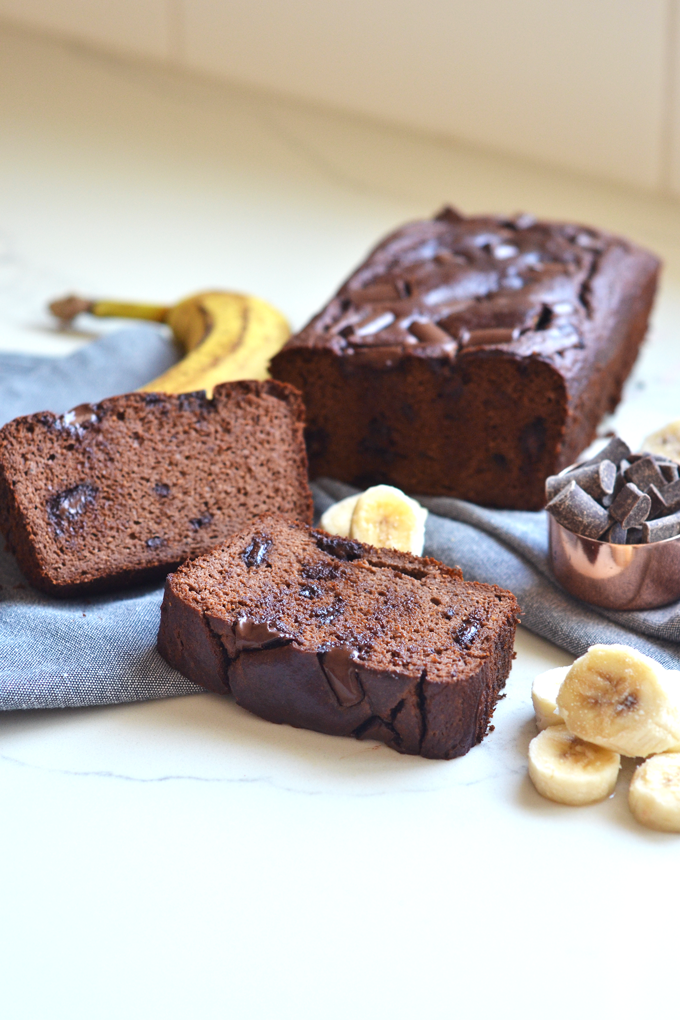 This Grain Free Double Chocolate Banana Bread is moist, sweet and perfect for a paleo treat!