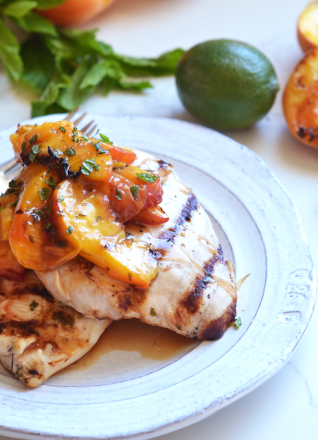 This Grilled Mojito Chicken and Peaches is a healthy and delicious meal for summer grilling! It is paleo and great for any dinner!