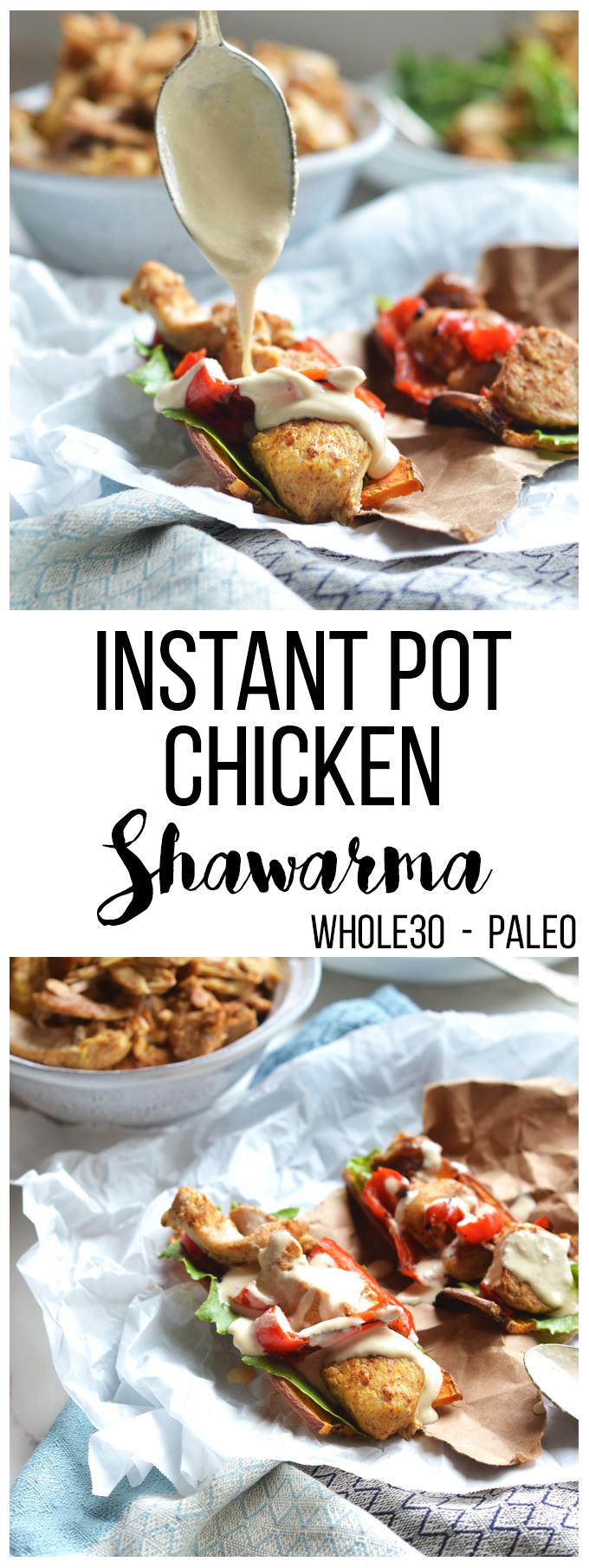 This instant pot chicken shawarma is packed with flavor, whole30, paleo and can be made in a slow cooker!