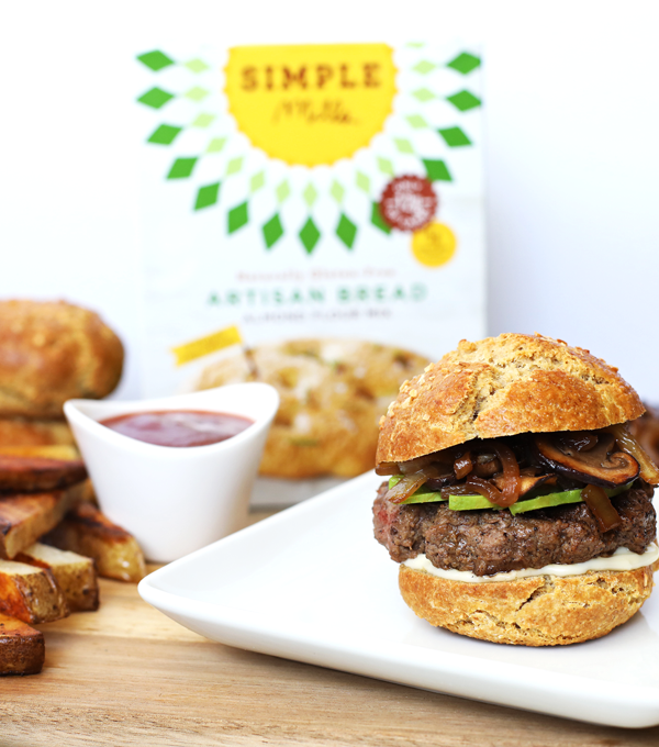 This Caramelized Onion and Mushroom Burger with Grain Free Bun is perfect for labor day and footballs season! A completely paleo burger for everyone to enjoy!