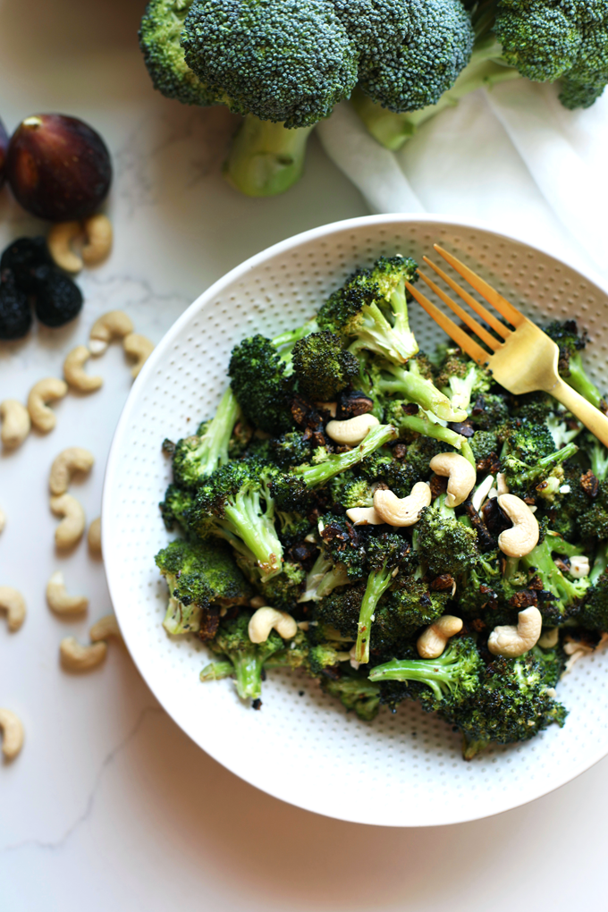 This Fig and Sage Roasted Broccoli Salad is a perfect side dish for summer or fall! Delicious warm but great room temperature as well!