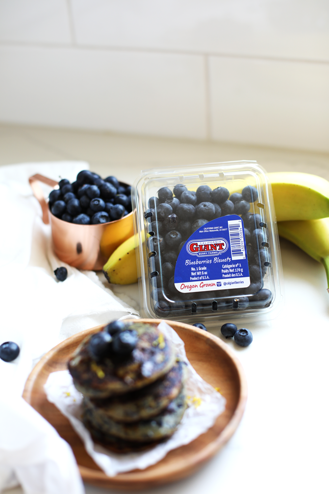 These Paleo Blueberry Muffin Pancakes only have a few ingredients and California Giant Berry Farms berries!