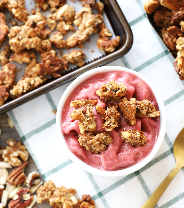 This Chunky Grain Free Granola is perfect to top a smoothie bowl or eat by the handful!