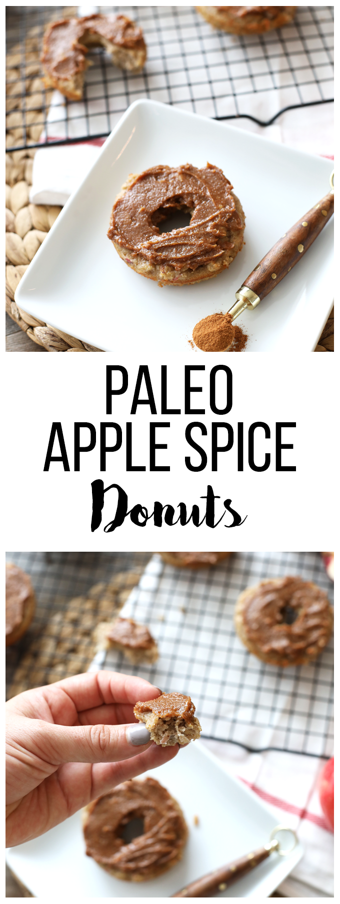 These Paleo Apple Spice Donuts are baked in a donut pan and so easy to make! They are paleo and have a clean and tasty frosting!