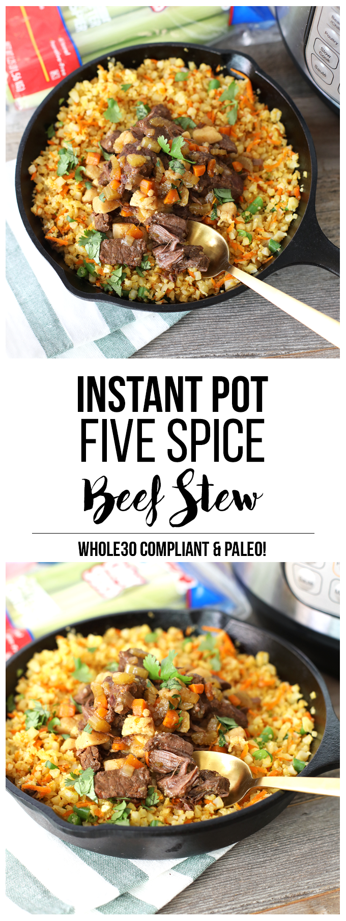 This Instant Pot Five Spice Beef Stew is the perfect way to mix up a comfort food classic! It is Whole30 and Paleo - perfect for the whole family!